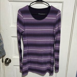 Purple Fitted Long Sleeve Tee with Gradient Stripes